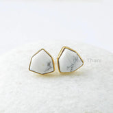 White Howlite Stud Earrings - Handcrafted Studs - Pure Silver - 10mm Trillion Hexagon - Gemstone Jewelry - Jewelry For Wife - Gift For Yoga